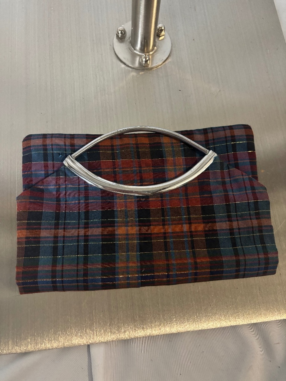 Vintage Plaid Handbag with Silver Detailing